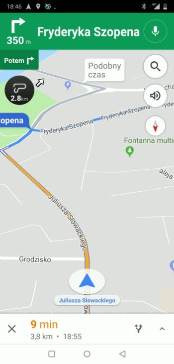 Google Maps + Yanosik - realny screen