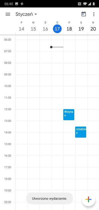 Kalendarz Google - Przykładowe wpisy - wizyta u dentysty i urodziny - Mobile