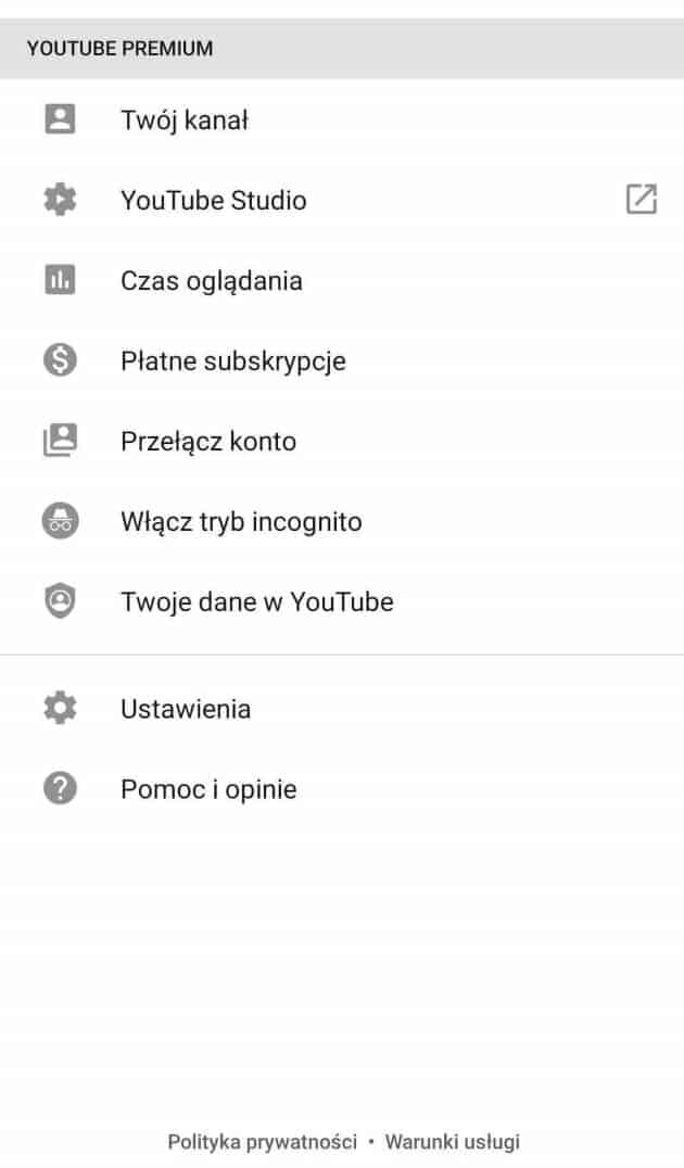 Ustawienie trybu ciemnego - YouTube na telefonie w aplikacji mobilnej